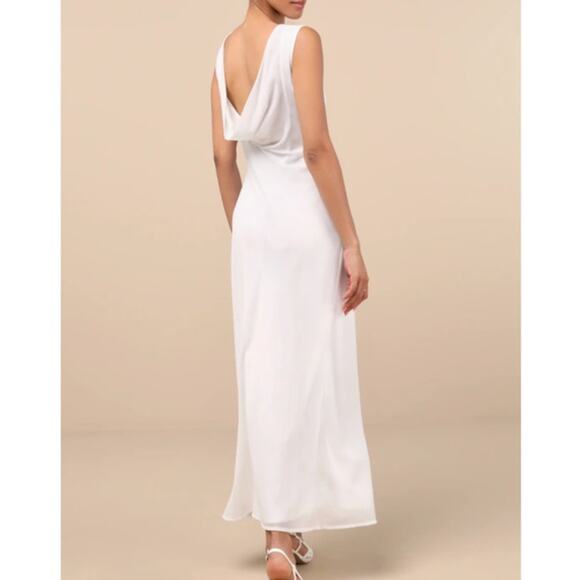 Lulus NWOT Yaneli White Boat Neck Cowl Back Sleeveless Fitted A-Line Maxi Dress - Picture 7 of 11